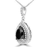 Pear Black Diamond Double Pear Halo Pendant Necklace in White Gold (MD240024) Pear Black Diamond Double Pear Halo Pendant Necklace in White Gold (MD240024)