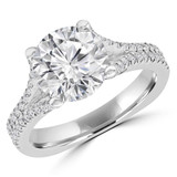 Round Diamond 2-Row Split-Shank Cathedral Solitaire with Accents Engagement Ring in White Gold (MD220319)
