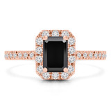 Emerald Black Diamond Tapered Emerald Halo Engagement Ring in Rose Gold with Accents (MD220105) Emerald Black Diamond Tapered Emerald Halo Engagement Ring in Rose Gold with Accents (MD220105)