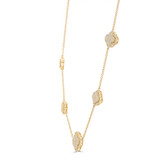 Round Diamond Halo Pave Floral Clover Station Necklace in Yellow Gold (MD250340)