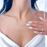 Round Diamond Twisted Bar Necklace in White Gold (MD190302)