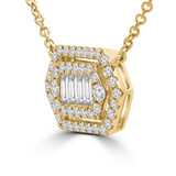 Baguette Diamond Cluster Double Halo Necklace in Yellow Gold (MD190298) Baguette Diamond Cluster Double Halo Necklace in Yellow Gold (MD190298)