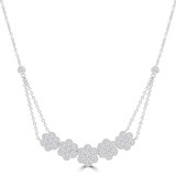 Round Diamond Floral Halo Necklace in White Gold 18 inch (MD210221)