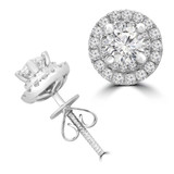 Round Diamond Double Halo Stud Earrings in White Gold (MD210073)