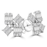 Baguette Diamond Floral Stud Earrings in White Gold (MD210076) Baguette Diamond Floral Stud Earrings in White Gold (MD210076)