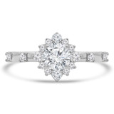 Round Diamond Floral Halo Engagement Ring in White Gold with Accents (MD220104)