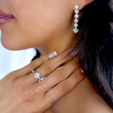 Round Diamond Floral Halo Engagement Ring in White Gold with Accents (MD220104)