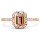 Emerald Pink Morganite & Round Diamond Halo Cocktail Engagement Ring in Rose Gold (MD180580) Emerald Pink Morganite & Round Diamond Halo Cocktail Engagement Ring in Rose Gold (MD180580)
