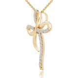 Round Diamond Cross Symbolic Pendant Necklace in Yellow Gold (MD230319)