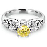 Round Canary Yellow Diamond Vintage Solitaire with Accents Engagement Ring in White Gold (MD180130) Round Canary Yellow Diamond Vintage Solitaire with Accents Engagement Ring in White Gold (MD180130)