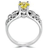 Round Canary Yellow Diamond Vintage Solitaire with Accents Engagement Ring in White Gold (MD180130) Round Canary Yellow Diamond Vintage Solitaire with Accents Engagement Ring in White Gold (MD180130)