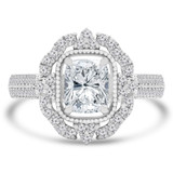 Cushion Diamond Vintage Floral Halo Engagement Ring in White Gold with Accents (MD230126)