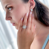 Cushion Diamond Vintage Floral Halo Engagement Ring in White Gold with Accents (MD230126)