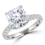 Cushion Lab Created Diamond  Cathedral Hidden Halo Solitaire with Accents Engagement Ring in White Gold (MD250192)