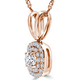 Round Diamond Double Cushion Halo Pendant Necklace in Rose Gold (MD240030)