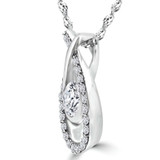 Round Lab Created Diamond  Bezel set Teardrop Solitaire with Accents Pendant Necklace in White Gold (MD250117)
