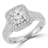 Round Diamond Three-row Double Cushion Halo Engagement Ring in White Gold (MD210353)