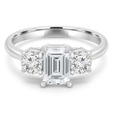 Emerald Diamond 4-Prong Three-Stone Engagement Ring in White Gold (MD200010)