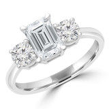 Emerald Diamond 4-Prong Three-Stone Engagement Ring in White Gold (MD200010)