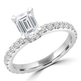 Emerald Diamond Hidden Halo Engagement Ring in White Gold (MD200440)