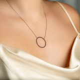 Round Blue Sapphire Circle Necklace in White Gold (MD190330)