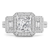 Radiant Diamond Halo Three-Stone Engagement Ring in White Gold (MD180570) Radiant Diamond Halo Three-Stone Engagement Ring in White Gold (MD180570)