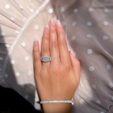 Radiant Diamond Halo Three-Stone Engagement Ring in White Gold (MD180570) Radiant Diamond Halo Three-Stone Engagement Ring in White Gold (MD180570)