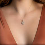 Round Diamond Double Halo Infinity Pendant Necklace in White Gold (MD190528)