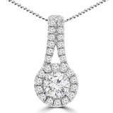 Round Diamond V-Bale Halo Pendant Necklace in White Gold (MD210056)