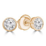 Round Lab Created Diamond  Bezel Set Stud Earrings in Yellow Gold (MD250134)
