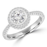 Round Diamond Open Bridge Bezel Set Halo Engagement Ring in White Gold with Accents (MD230131)