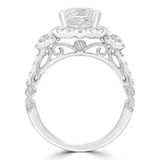 Cushion Diamond Vintage Three-Stone Halo Engagement Ring in White Gold with Accents (MD230129) Cushion Diamond Vintage Three-Stone Halo Engagement Ring in White Gold with Accents (MD230129)