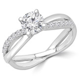Round Diamond Twisted Solitaire with Accents Engagement Ring in White Gold (MD230061)
