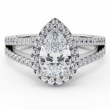 Pear Diamond Cathedral Split-shank Pear Halo Engagement Ring in White Gold with Hidden Halo and Bridge Accents (MVSLG1609-W) Pear Diamond Cathedral Split-shank Pear Halo Engagement Ring in White Gold with Hidden Halo and Bridge Accents (MVSLG1609-W)