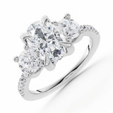 Oval Diamond Three-Stone Engagement Ring in White Gold with Accents (MVSX1053-W)