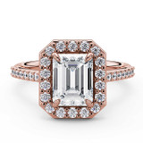 Emerald Diamond 4-Prong Accented Crossover Bridge Halo Engagement Ring in Rose Gold (MVSLG1587-R) Emerald Diamond 4-Prong Accented Crossover Bridge Halo Engagement Ring in Rose Gold (MVSLG1587-R)