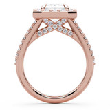 Emerald Diamond 4-Prong Accented Crossover Bridge Halo Engagement Ring in Rose Gold (MVSLG1587-R) Emerald Diamond 4-Prong Accented Crossover Bridge Halo Engagement Ring in Rose Gold (MVSLG1587-R)