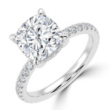 Cushion Diamond 4-Prong Solitaire with Accents Engagement Ring in White Gold with Hidden Accents (MVSLG1547-W)