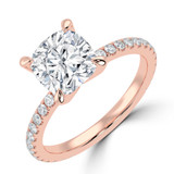 Cushion Diamond 4-Prong Solitaire with Accents Engagement Ring in Rose Gold (MVSLG1545-R)