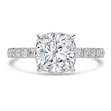 Cushion Diamond 4-Prong Solitaire with Accents Engagement Ring in White Gold with Hidden Halo (MVSLG1540-W)