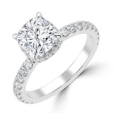 Cushion Diamond 4-Prong Solitaire with Accents Engagement Ring in White Gold with Hidden Halo (MVSLG1540-W)
