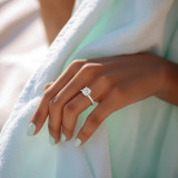 Cushion Diamond 4-Prong Solitaire with Accents Engagement Ring in White Gold with Hidden Halo (MVSLG1540-W)