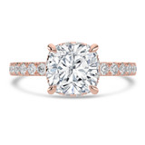 Cushion Diamond 4-Prong Solitaire with Accents Engagement Ring in Rose Gold with Hidden Halo (MVSLG1540-R)