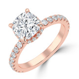 Cushion Diamond 4-Prong Solitaire with Accents Engagement Ring in Rose Gold with Hidden Halo (MVSLG1540-R)