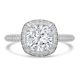 Cushion Diamond 4-Prong 3-Row Pave Dome Halo Engagement Ring in White Gold (MVSLG1525-W)