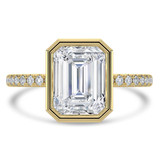 Emerald Diamond Bezel Set Open Bridge Solitaire with Accents Engagement Ring in Yellow Gold (MVSLG1501-Y)
