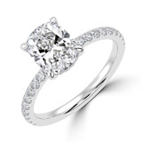 Cushion Diamond Hidden Halo Solitaire with Accents Engagement Ring in White Gold (MVSLG1460-W)