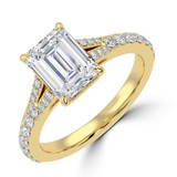 Emerald Diamond Cathedral Split Shank Solitaire with Accents Engagement Ring in Yellow Gold (MVSLG1449-Y) Emerald Diamond Cathedral Split Shank Solitaire with Accents Engagement Ring in Yellow Gold (MVSLG1449-Y)