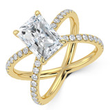 Radiant Diamond Crossover Split Shank Solitaire with Accents Engagement Ring in Yellow Gold (MVSLG1447-Y)