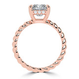 Radiant Diamond Braided Hidden Halo Open Bridge Solitaire with Accents Engagement Ring in Rose Gold (MVSLG1369-R)